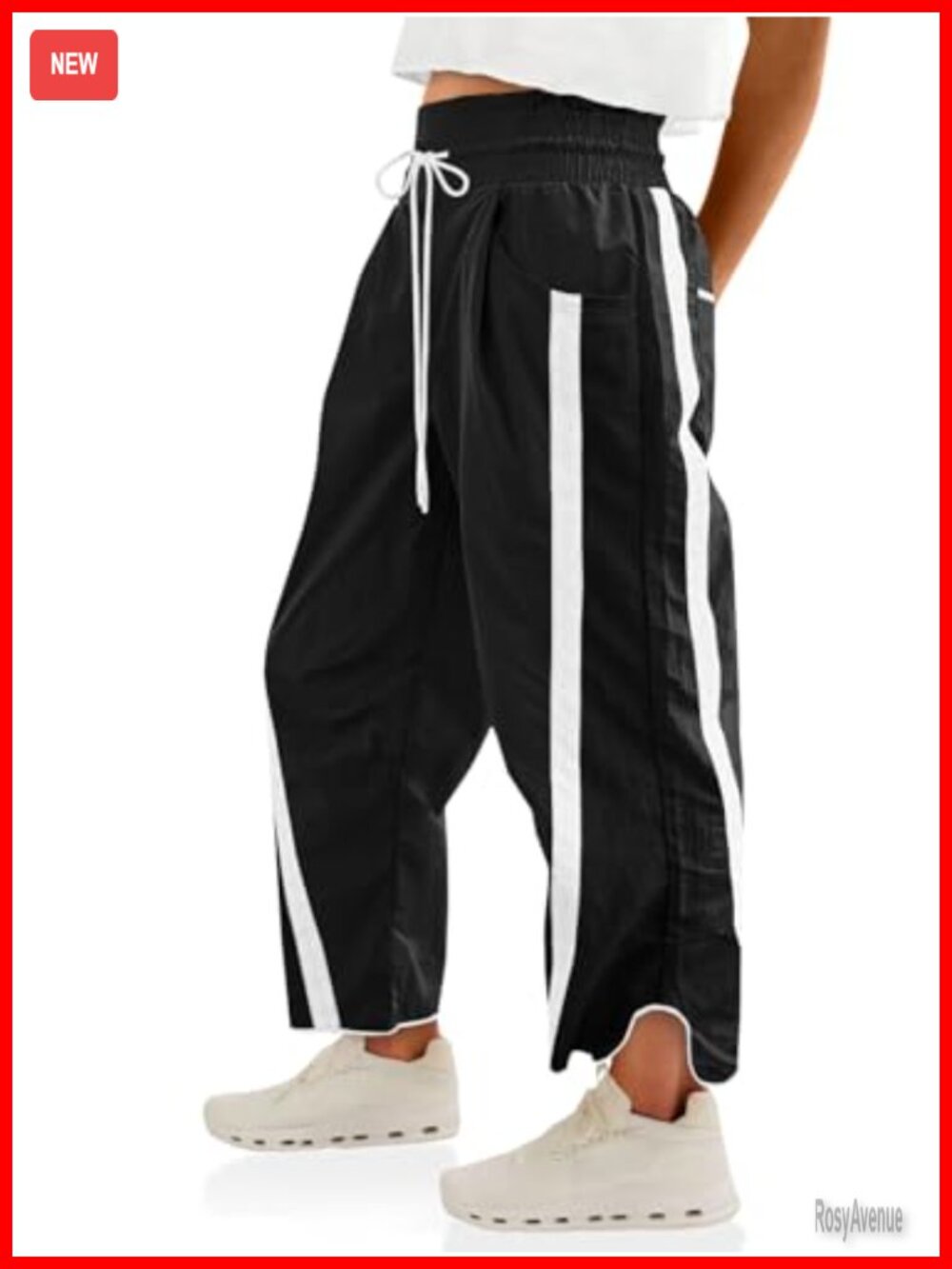 Baggy Wide Leg Track Pants Drawstring Elastic Waisted Y2K Contrast Color